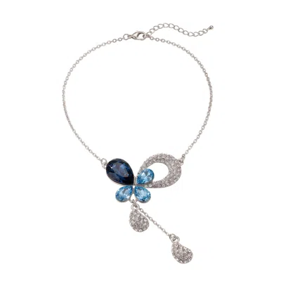 Modenaire Women's Blue Teardrop Crystal Pendant Necklace