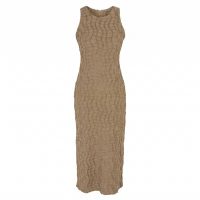 Modenaire Women's Brown Elegant Round Neck Bodycon Dress & Slimming Silhouette