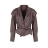 Modenaire Structured Belted Pleated Shoulder Jacket In Brown