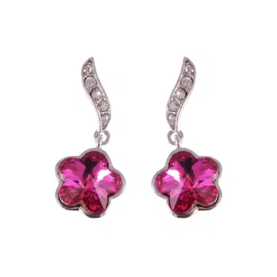 Modenaire Women's Elegant Drop Earrings With Pink Crystal Flower