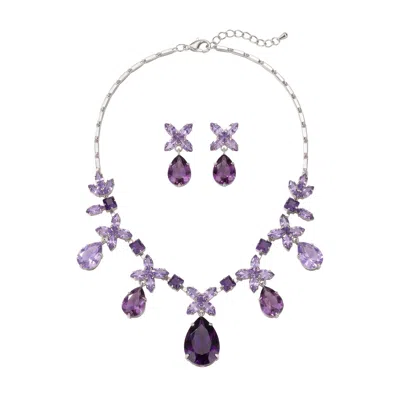Modenaire Women's Elegant Purple Crystal Necklace And Earrings Set