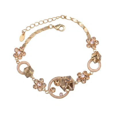 Modenaire Women's Gold Tone Crystal Daisy Flower Bracelet Adjustable Bangle