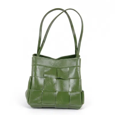 Modenaire Women's Green Woven Leather Mini Shoulder Bag With Adjustable Crossbody Strap
