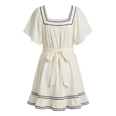 Modenaire Square-neck Contrast Trim Mini Dress In White