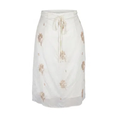 Modenaire Women's Neutrals Sequin Embellished Midi Skirt With Drawstring Waist And Back Zip Closure In White