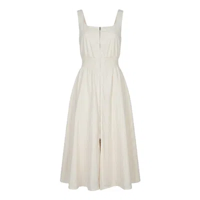 Modenaire Women's Neutrals Smocked Midi Dress Refined Slit In White