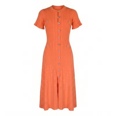 Modenaire Women's Orange Button Front Knit Midi Dress In Multi