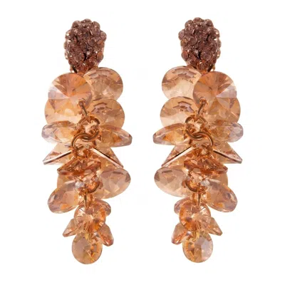 Modenaire Women's Orange Crystal Drop Earrings With Sparkling Accents