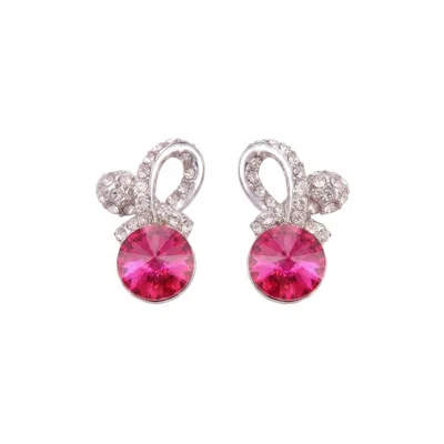Modenaire Women's Pink Crystal Flower Drop Earrings Elegant Studs