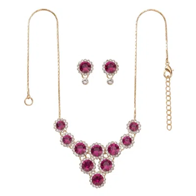 Modenaire Women's Pink Elegant Gold Tone Necklace And Dangle Earrings Set