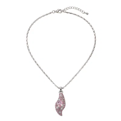 Modenaire Women's Pink Fuchsia Crystal Floral Pendant Necklace