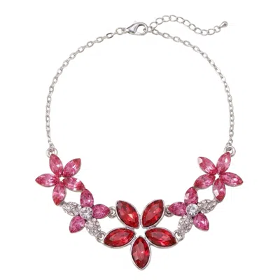 Modenaire Women's Pink Fuchsia Floral Crystal Statement Necklace