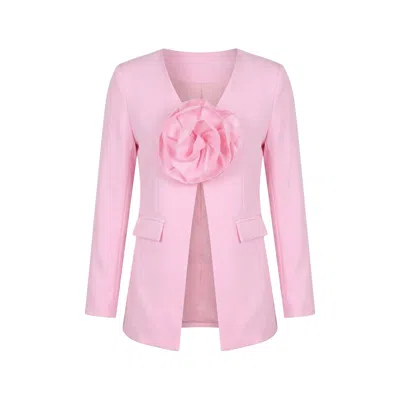 Modenaire Women's Pink Sculptural Rose Blazer With Tailored Silhouette