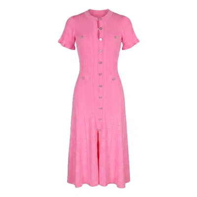 Modenaire Women's Pink Textured Knit Dress Structured Button Front