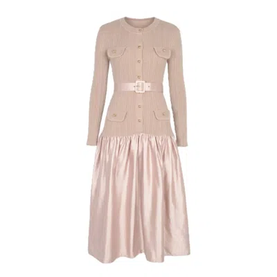 Modenaire Women's Pink Textured Knit Midi Dress Refined Silhouette In Neutral