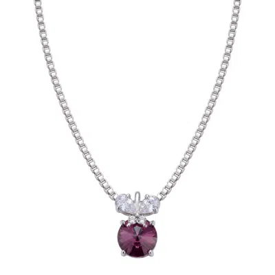 Modenaire Women's Purple Amethyst Round Butterfly Accent Pendant Necklace