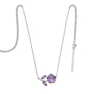 Modenaire Women's Purple Crystal Daisy Flower Pendant Necklace