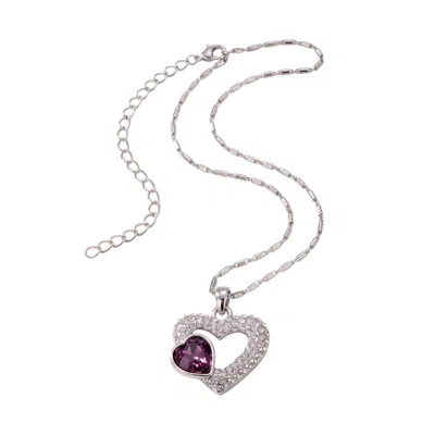 Modenaire Women's Purple Double Heart Crystal Pendant Necklace