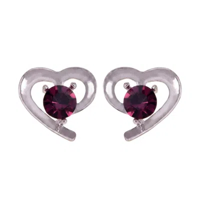 Modenaire Women's Purple Heart Shaped Stud Earrings Elegant Gem Accent