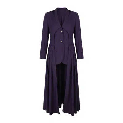 Modenaire Women's Purple Longline Tailored Coat With Pleated Panels In Blue
