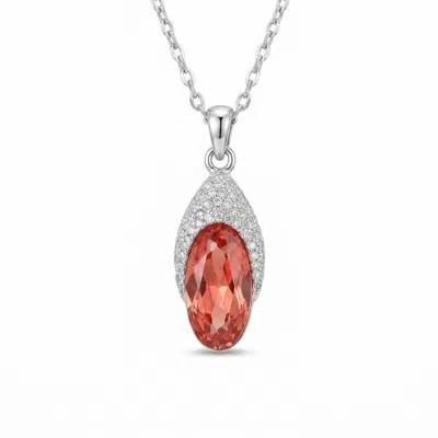 Modenaire Women's Red Oval Crystal Pendant Necklace