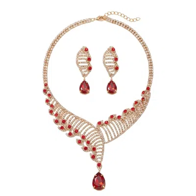 Modenaire Women's Ruby Red Crystal Helix Necklace And Earring Set