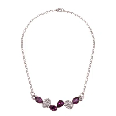 Modenaire Women's Silver Amethyst Crystal Drop Pendant Necklace
