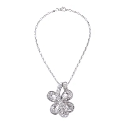 Modenaire Women's Silver Butterfly Crystal Drop Pendant Necklace