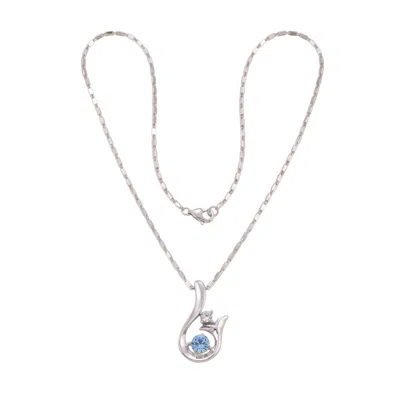 Modenaire Women's Silver Light Sapphire Abstract Sprout Pendant Necklace