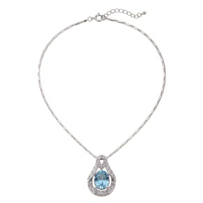 Modenaire Women's Silver Light Sapphire Teardrop Crystal Pendant Necklace
