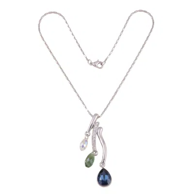 Modenaire Women's Silver Multicolor Crystal Trio Teardrop Pendant Necklace