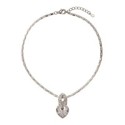 Modenaire Women's Silver Tone Crystal Heart Pendant Necklace
