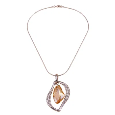 Modenaire Women's Silver Topaz Crystal Open Frame Pendant Necklace
