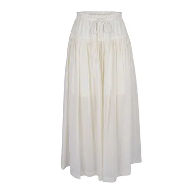 Modenaire Women's White Paperbag Waist Wide Leg Pants With Drawstring And Gathered Yoke