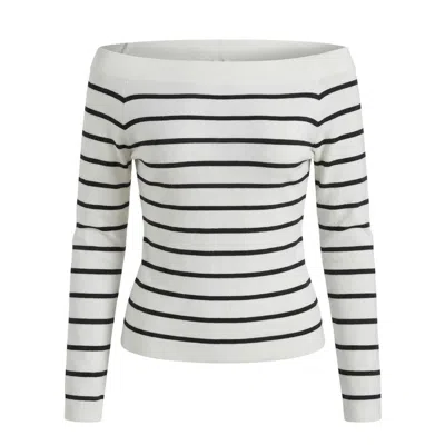Modenaire Women's White Striped Knit Top Sculpted Form