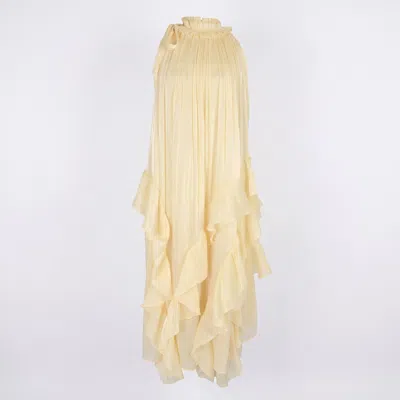 Modenaire Halter Neck Ruffle Layer Waist Tie Maxi Dress In Yellow