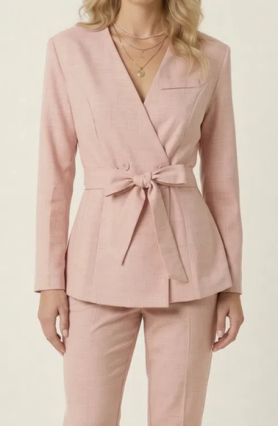 Modenaire Wrap Blazer With Waist Tie Belt In Pink