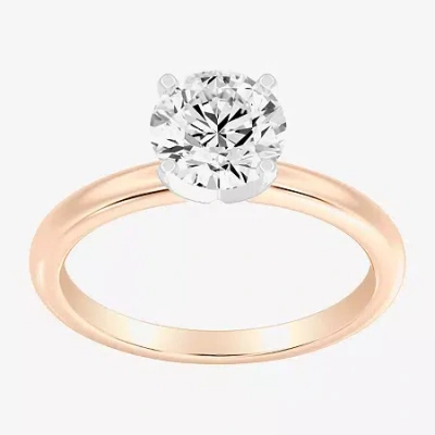 Modern Bride 1 1/2 Ct..round Lab-grown (g / Si2) Diamond Solitaire Engagement Ring In 14k Gold In Pink