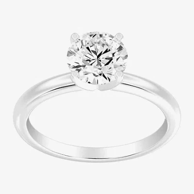 Modern Bride 1 1/2 Ct..round Lab-grown (g / Si2) Diamond Solitaire Engagement Ring In 14k Gold In Silver
