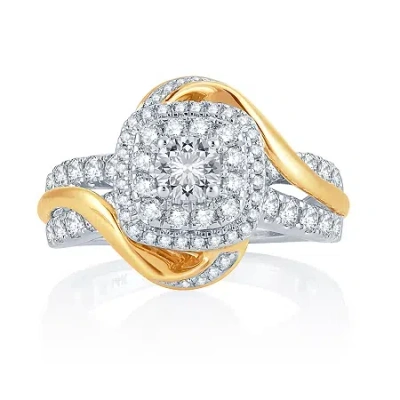 Modern Bride 1 1/2 Ct.t.w. Natural Diamond 14k Two-tone Gold Engagement Ring In Transparent