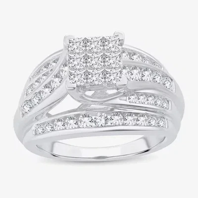 Modern Bride 1 1/2 Ct.t.w. Natural Diamond Side Stone Engagement Ring In 10k Or 14k Gold In White