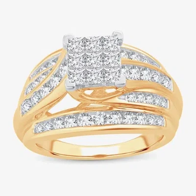 Modern Bride 1 1/2 Ct.t.w. Natural Diamond Side Stone Engagement Ring In 10k Or 14k Gold In Yellow
