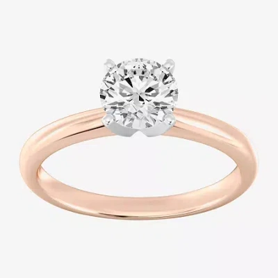 Modern Bride 1 1/4 Ct. Lab-grown (g / Si2) Diamond Round Solitaire Engagement Ring In 14k Gold In Pink
