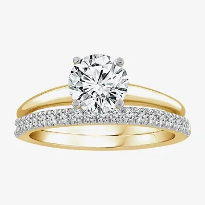 Modern Bride 1 1/4 Ct. T.w. Lab-grown (f / Vs2) Diamond Round Solitaire Bridal Set In 10k Or 14k Gold In Yellow