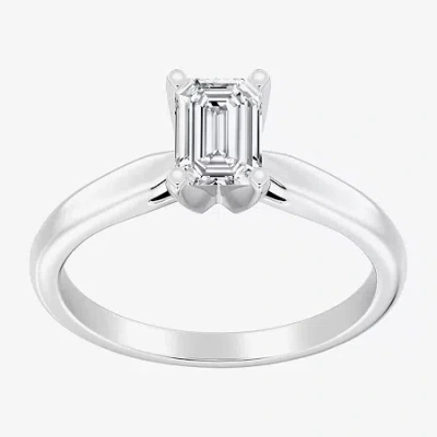 Modern Bride 1 Ct. Lab-grown (g / Si2) Diamond Emerald-cut Solitaire Engagement Ring In 10k Or 14k Gold In White