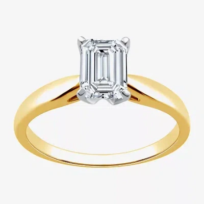 Modern Bride 1 Ct. Lab-grown (g / Si2) Diamond Emerald-cut Solitaire Engagement Ring In 10k Or 14k Gold In Yellow