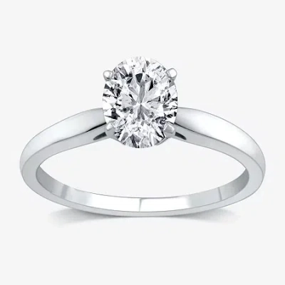 Modern Bride 1 Ct. Lab-grown (g / Si2) Diamond Oval Solitaire Engagement Ring In 10k Or 14k Gold In White