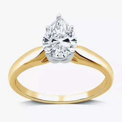 Modern Bride 1 Ct. Lab-grown (g / Si2) Diamond Pear Solitaire Engagement Ring In 10k Or 14k Gold In Yellow