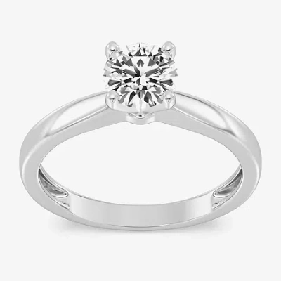 Modern Bride 1 Ct. Lab-grown (g / Si2) Diamond Round Solitaire Engagement Ring In 10k Or 14k Gold In White