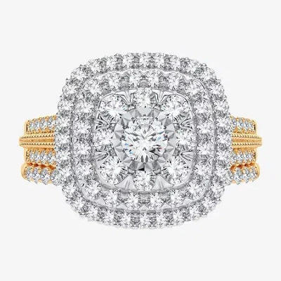 Modern Bride 1 Ct. T.w. Natural Diamond Cushion Side Stone Halo Engagement Ring In 10k Or 14k Gold In Yellow